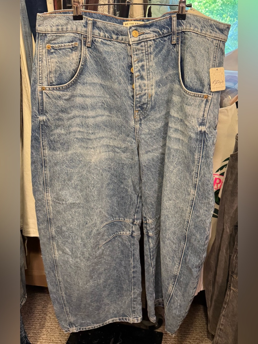 NWT Free People We The Free Good Luck Mid-Rise Barrel Jeans ultra light beam 33 - Picture 11 of 15